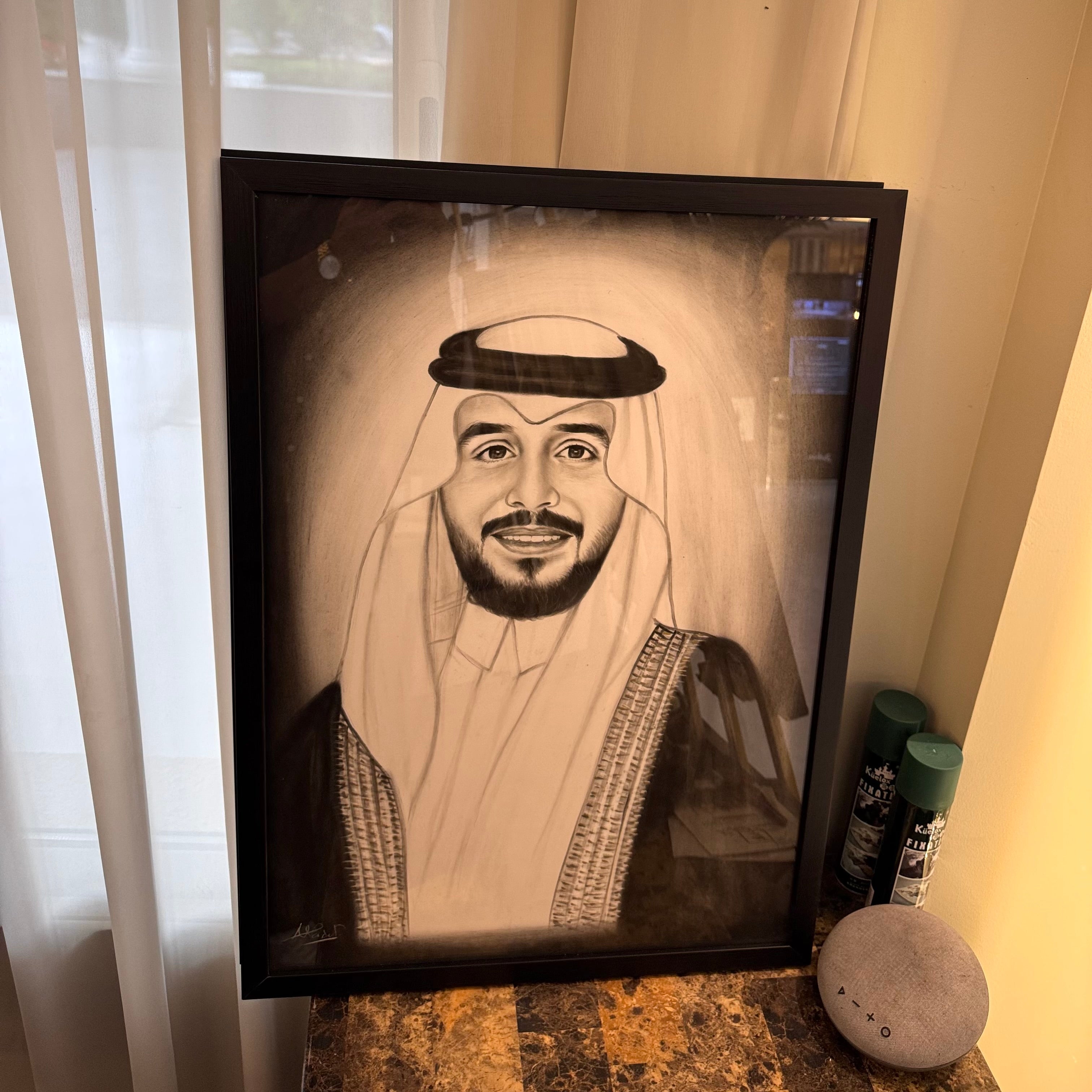 لوحة رسم يدوي بورتريه , رسم صور شخصية بخامة الفحم والباستل - رتوش فنان